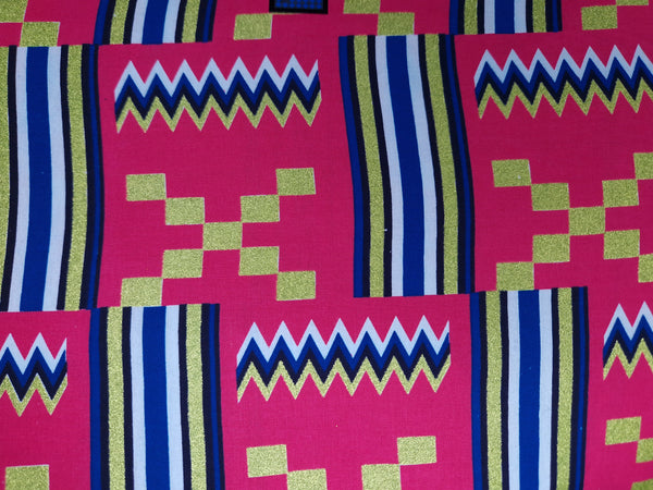 Afrikaanse stof - Exclusief versierd met glittereffecten 100% katoen - GL-4054 Kente Goud Roze