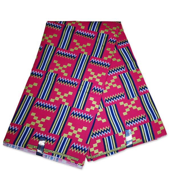 Afrikaanse stof - Exclusief versierd met glittereffecten 100% katoen - GL-4054 Kente Goud Roze