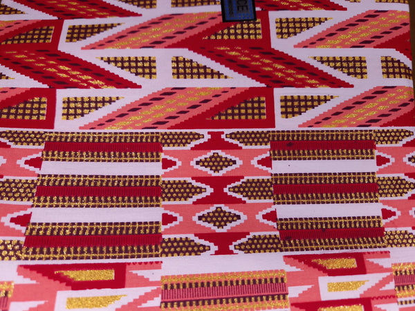Afrikaanse stof - Exclusief versierd met glittereffecten 100% katoen - GL-4043 Kente Roze Goud