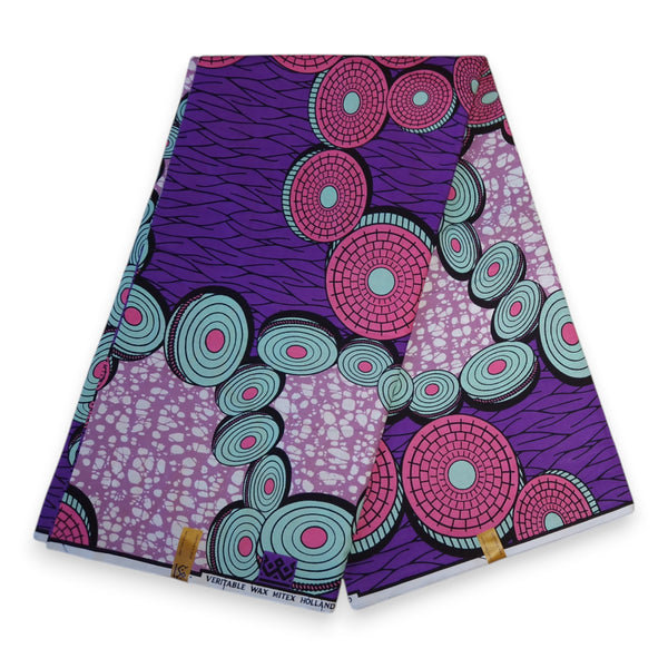 Afrikaanse stof - Paarse disks - 100% katoen