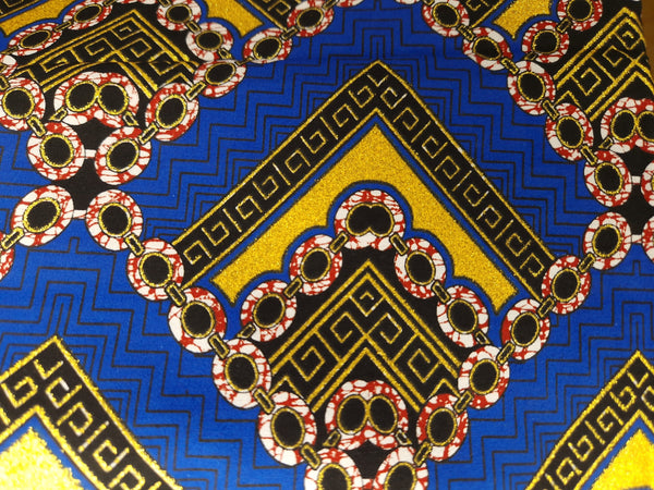 Afrikaanse stof - Exclusief versierd met glittereffecten 100% katoen - GL-4038 Goud Blauw