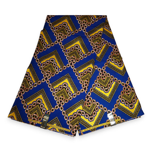 Afrikaanse stof - Exclusief versierd met glittereffecten 100% katoen - GL-4038 Goud Blauw