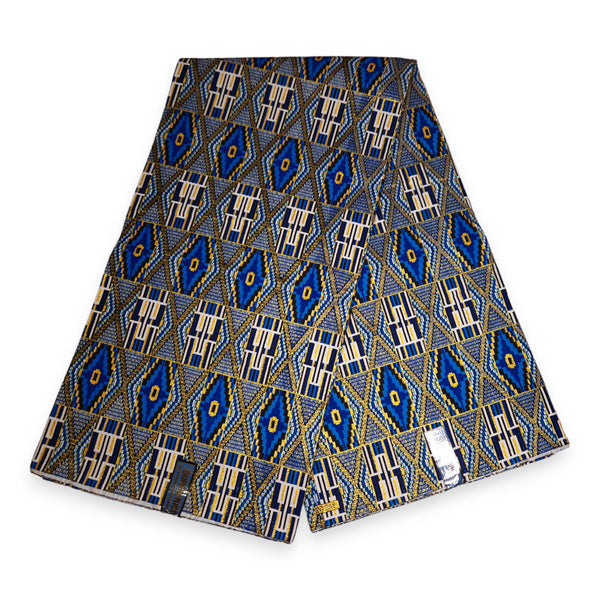 Afrikaanse stof - Exclusief versierd met glittereffecten 100% katoen - GL-4037 Kente Blauw Goud