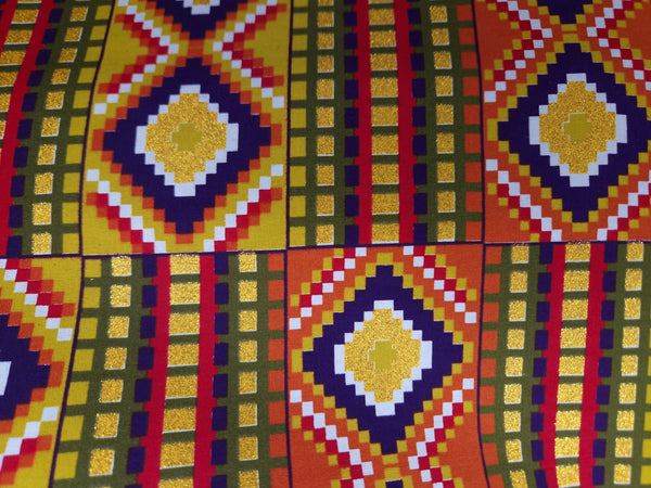 Afrikaanse stof - Exclusief versierd met glittereffecten 100% katoen - GL-4036 Kente Goud Multicolor