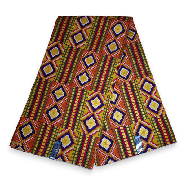 Afrikaanse stof - Exclusief versierd met glittereffecten 100% katoen - GL-4036 Kente Goud Multicolor