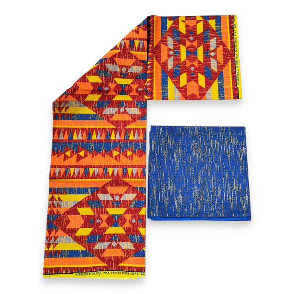 Afrikaanse stof - Two-Tone print Polycotton - 6 yard Combinatie (4+2 yard) PO-5028