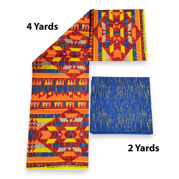 Afrikaanse stof - Two-Tone print Polycotton - 6 yard Combinatie (4+2 yard) PO-5028