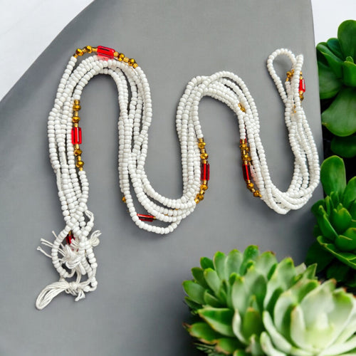 Waist Beads / Afrikaanse Heupketting - Nayoghóna -  Wit / Rood (Traditioneel niet-elastisch koord)