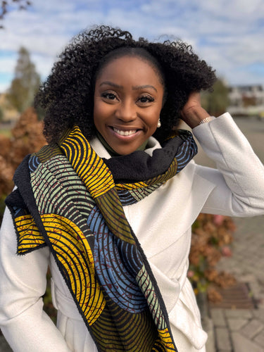 Warme Afrikaanse print sjaal Unisex - Smal model - Groene Cirkel
