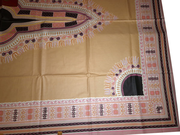 VLISCO Kaki / Crème Dashiki / Angelina Java Wax Afrikaanse print stof