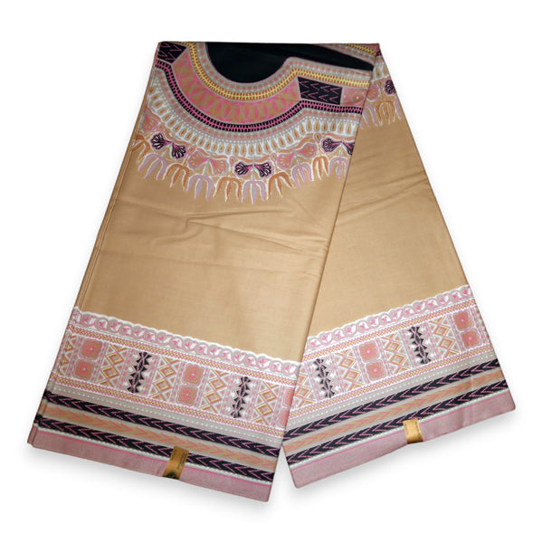 VLISCO Kaki / Crème Dashiki / Angelina Java Wax Afrikaanse print stof