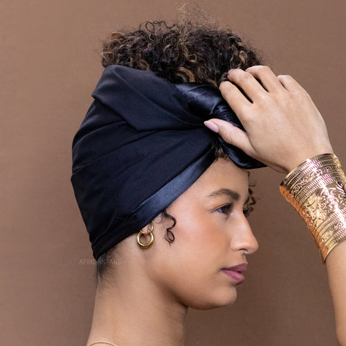 Afrikaanse Zwart Satin Lined hoofddoek - headwrap