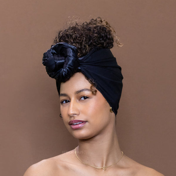 Afrikaanse Zwart Satin Lined hoofddoek - headwrap