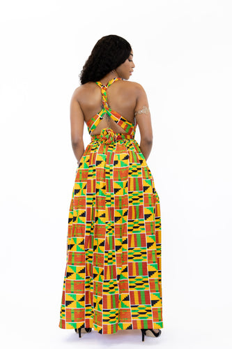 Afrikaanse print Oranje Kente Infinity Multiway Maxi Jurk