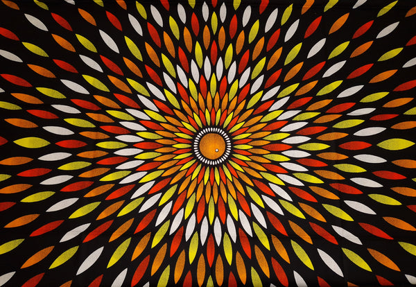 Afrikaanse print stof - Zwart / gele sunburst - 100% katoen