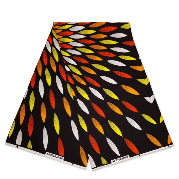 Afrikaanse print stof - Zwart / gele sunburst - 100% katoen