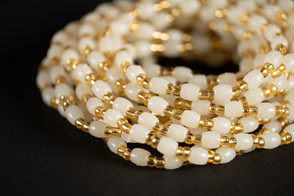 Waist Beads / Afrikaanse Heupketting - ISOKEN- Goud / wit (elastisch)