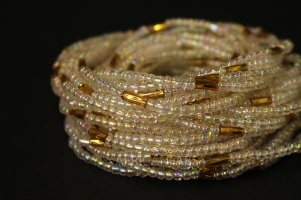 Waist Beads / Afrikaanse Heupketting - NEKPEN - Wit / gold (elastisch)