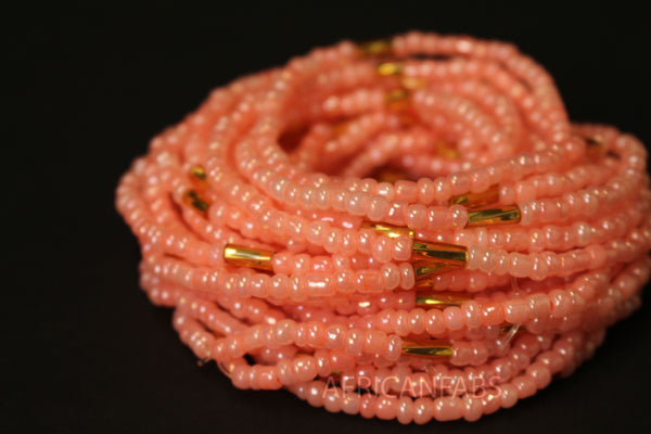 Waist Beads / Afrikaanse Heupketting - OSAZE - Perzik / gold (elastisch)