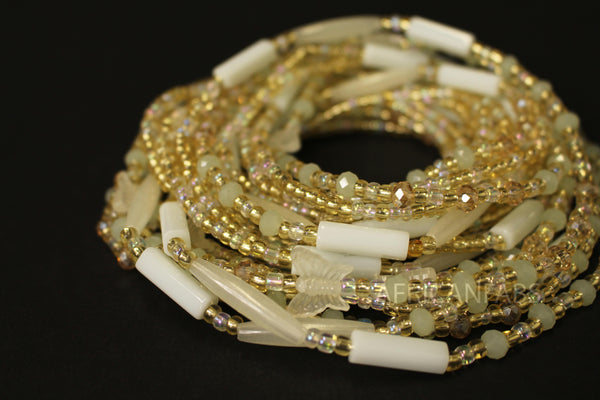 Waist Beads / Afrikaanse Heupketting - ISIUWA - Wit- Glow in the dark (elastisch)