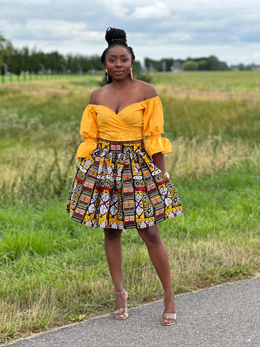 Afrikaanse print mini rok - Gele Bogolan / Mud cloth
