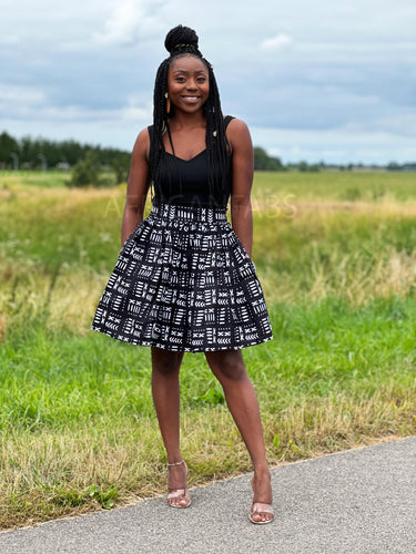 Afrikaanse print mini rok - Zwart / Witte mud