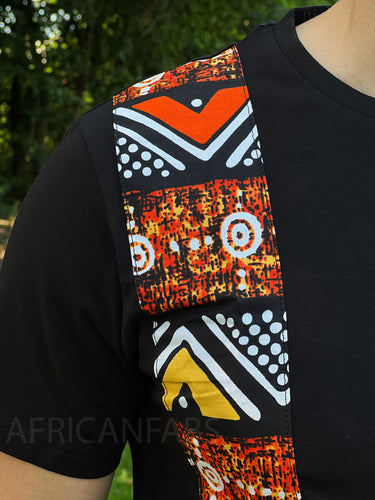 T-shirt met Afrikaanse print details - oranje bogolan band