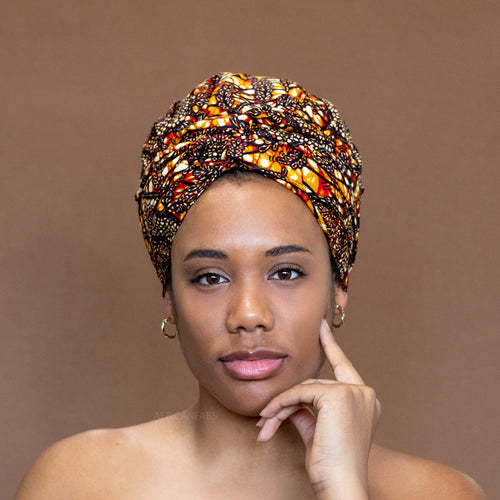Easy headwrap / hoofddoek - Satijnen binnenkant - Bruin / bronze branches