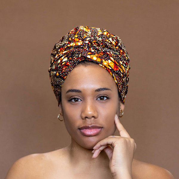 Easy headwrap / hoofddoek - Satijnen binnenkant - Bruin / bronze branches