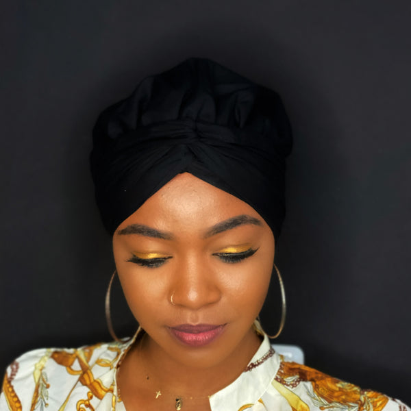 Easy headwrap / hoofddoek - Satijnen binnenkant - Zwart - Katoen
