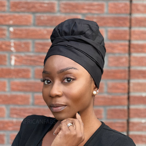 Easy headwrap / hoofddoek - Satijnen binnenkant - Zwart - Katoen