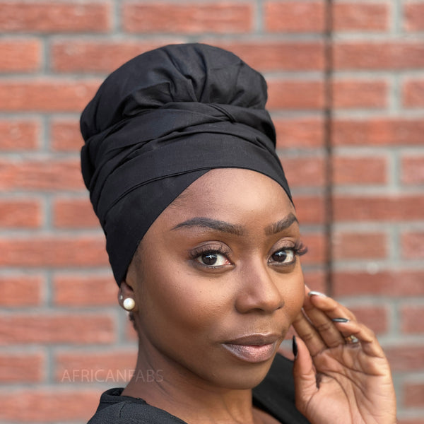 Easy headwrap / hoofddoek - Satijnen binnenkant - Zwart - Katoen