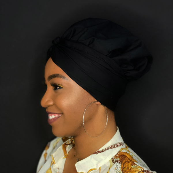 Easy headwrap / hoofddoek - Satijnen binnenkant - Zwart - Katoen