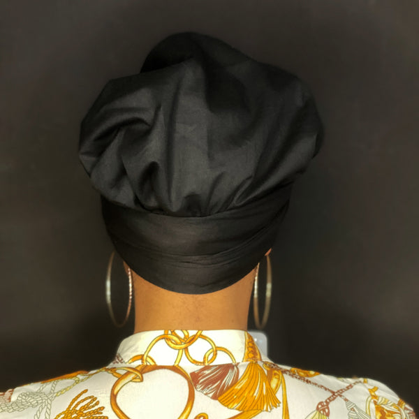 Easy headwrap / hoofddoek - Satijnen binnenkant - Zwart - Katoen