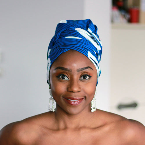 Afrikaanse hoofddoek / Vlisco headwrap - Blauw / Witte speedbird