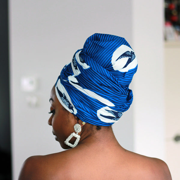 Afrikaanse hoofddoek / Vlisco headwrap - Blauw / Witte speedbird