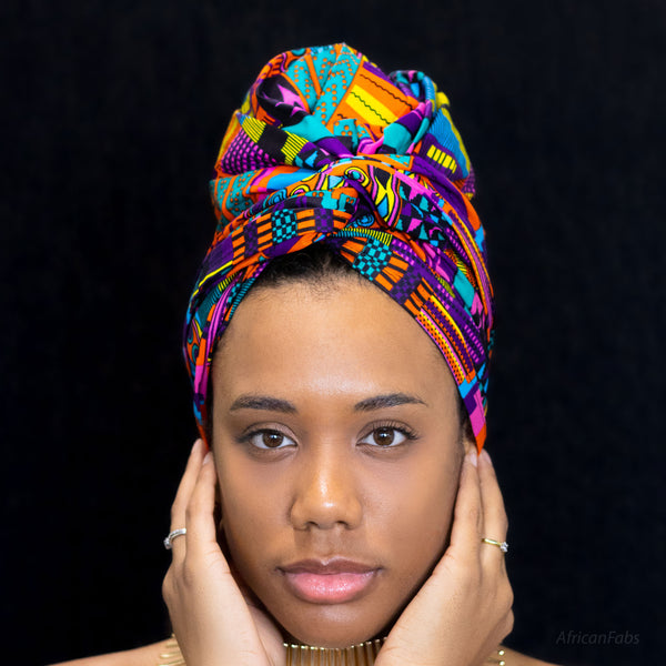 Afrikaanse Paars roze Multi Color kente hoofddoek - headwrap