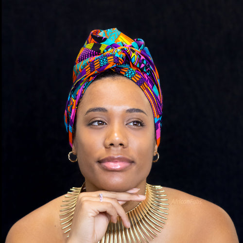 Afrikaanse Paars roze Multi Color kente hoofddoek - headwrap