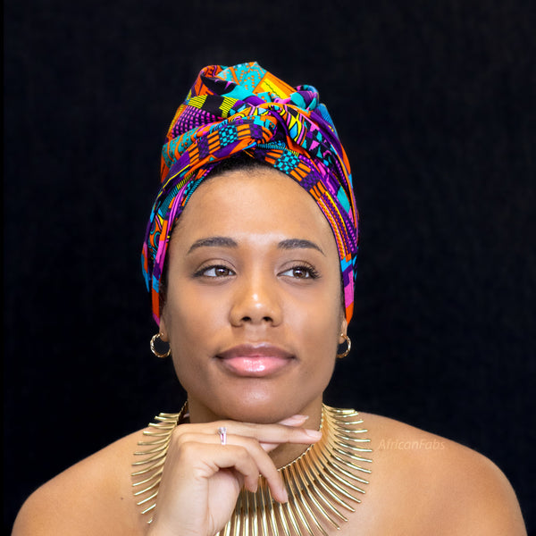 Afrikaanse Paars roze Multi Color kente hoofddoek - headwrap