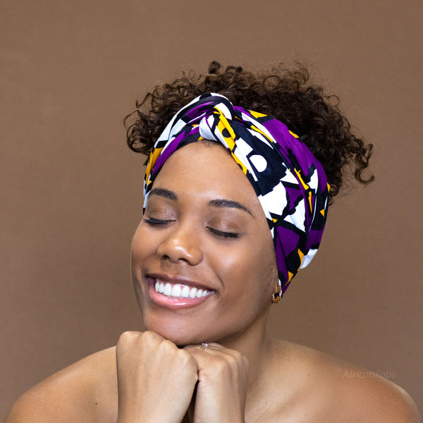 Afrikaanse Paars / Gele Samakaka hoofddoek - headwrap