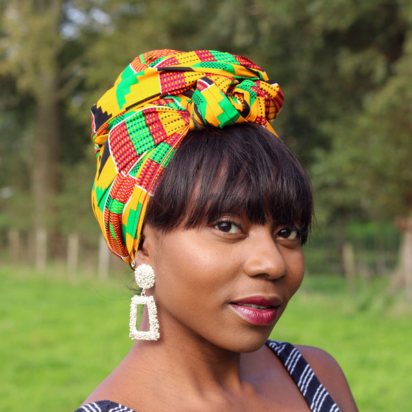 Afrikaanse hoofddoek / Kente headwrap - Groen / Geel