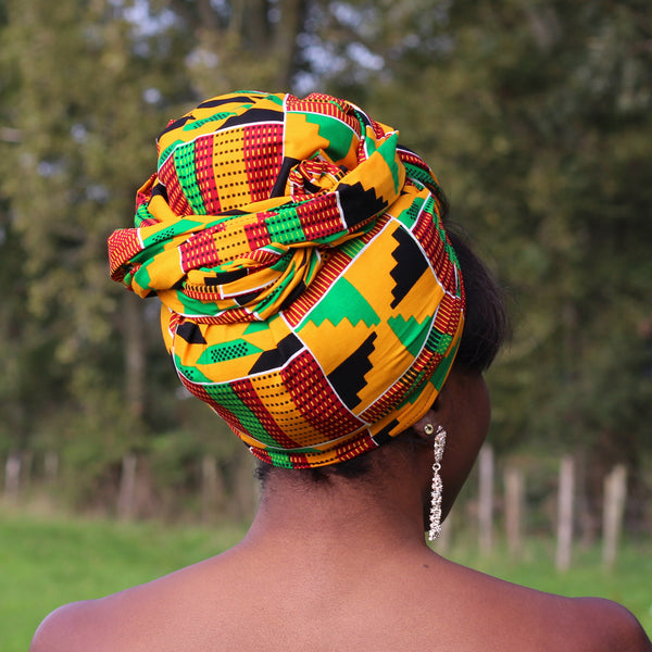 Afrikaanse hoofddoek / Kente headwrap - Groen / Geel