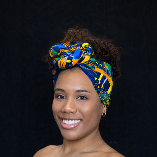 Afrikaanse Blauw / Oranje kente hoofddoek - headwrap