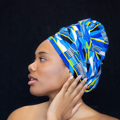 Afrikaanse Blauw / witte kente hoofddoek - headwrap