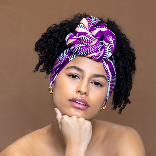 Afrikaanse Paarse kente hoofddoek - headwrap