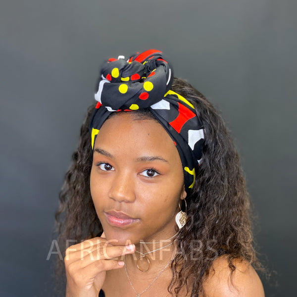 Afrikaanse hoofddoek / headwrap - Rood / gele mud