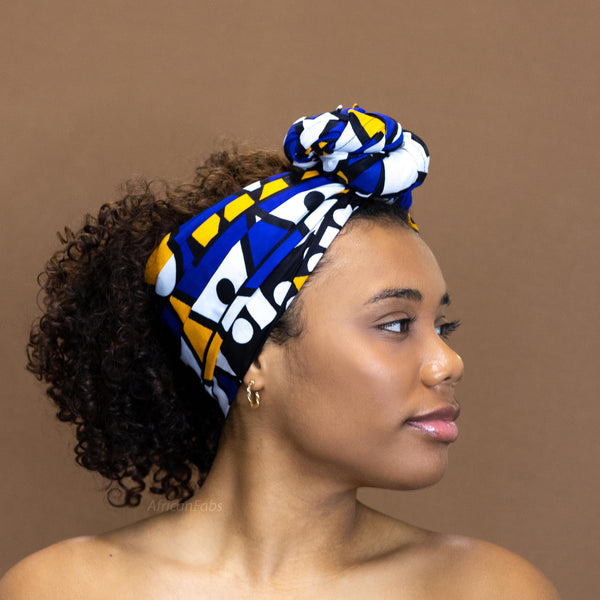 Afrikaanse  Blauw / Gele Samakaka hoofddoek - headwrap