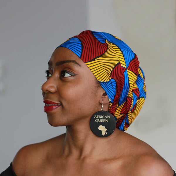 Afrikaanse hoofddoek / Vlisco headwrap - Rood / Blauw / Gele Santana