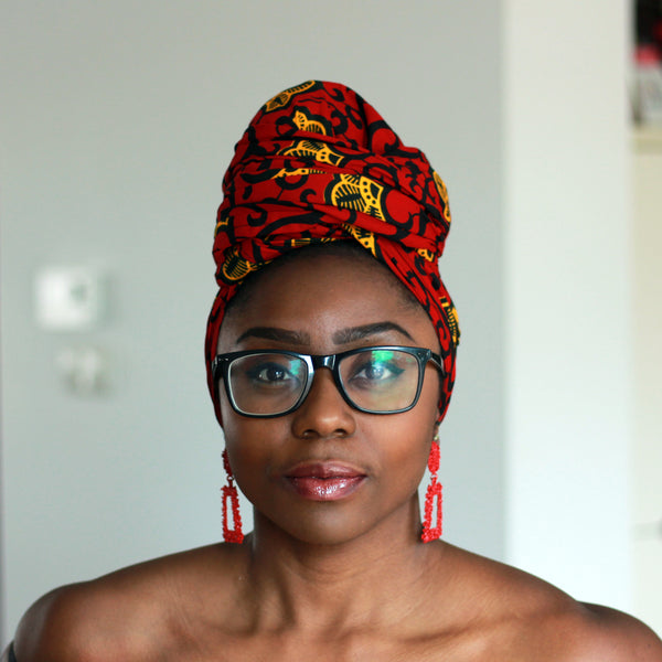 Afrikaanse hoofddoek / Vlisco headwrap - Rode / Gele branch