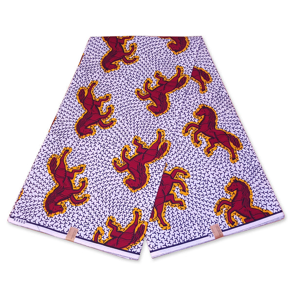 VLISCO stof Hollandais Afrikaanse Wax print - Wit / Rode Jumping Horse